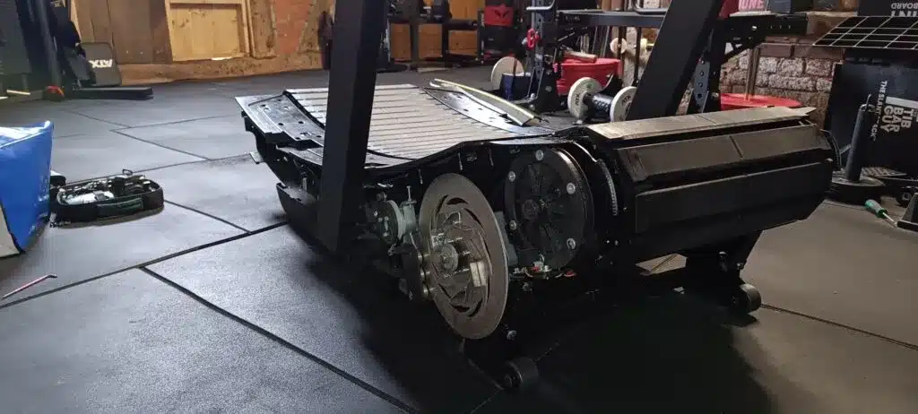 Internal view of treadmill motor and drive system